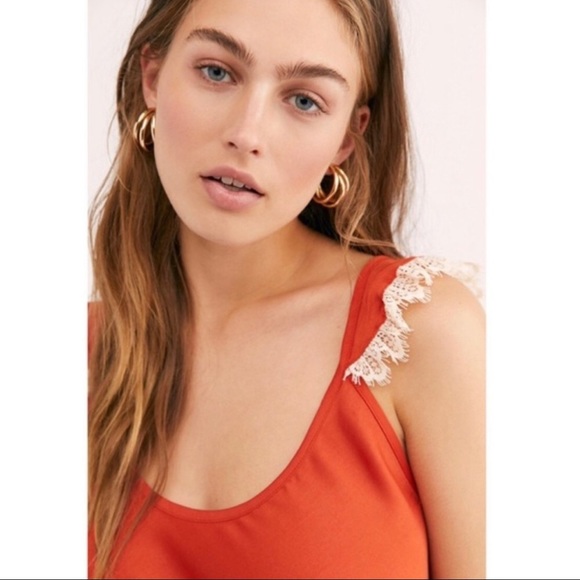 Free People Orange Ruffle Hem Camisole w/lace - Picture 2 of 10